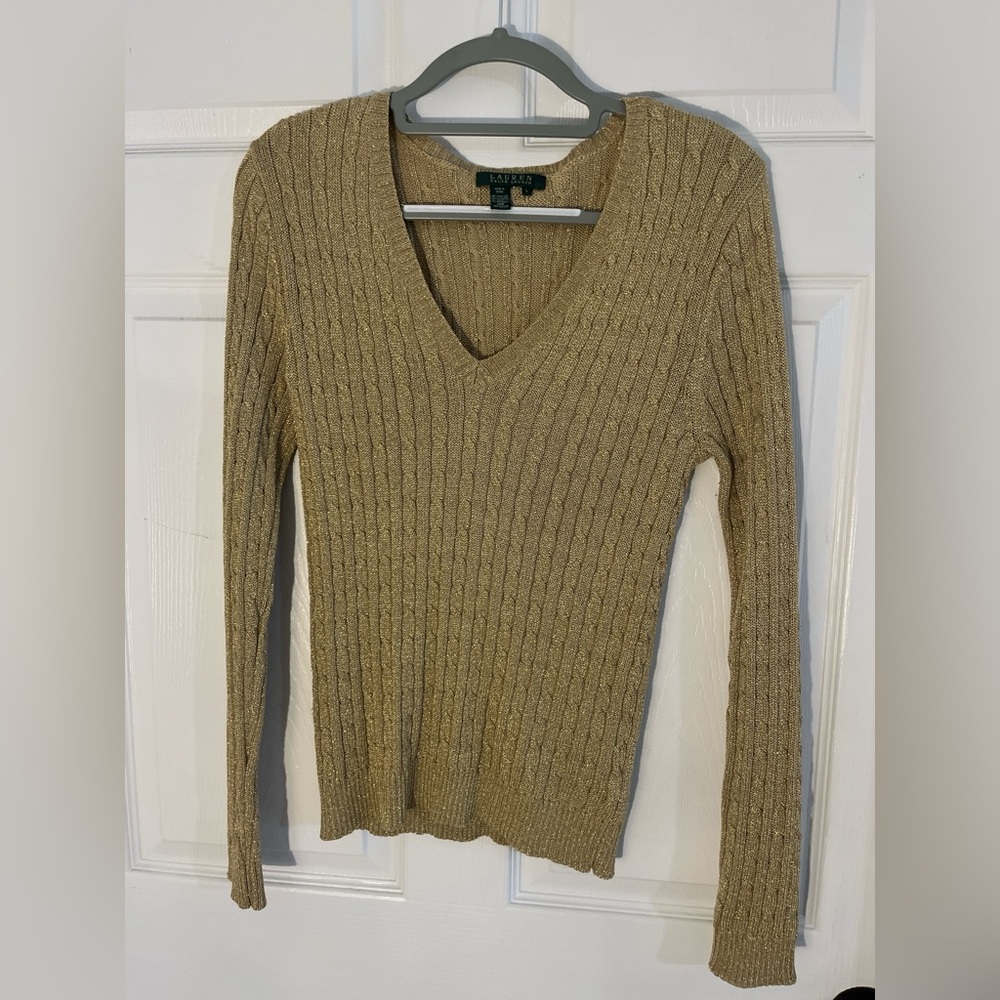 Ralph Lauren V-Neck Sweater - Beige Cable Knit